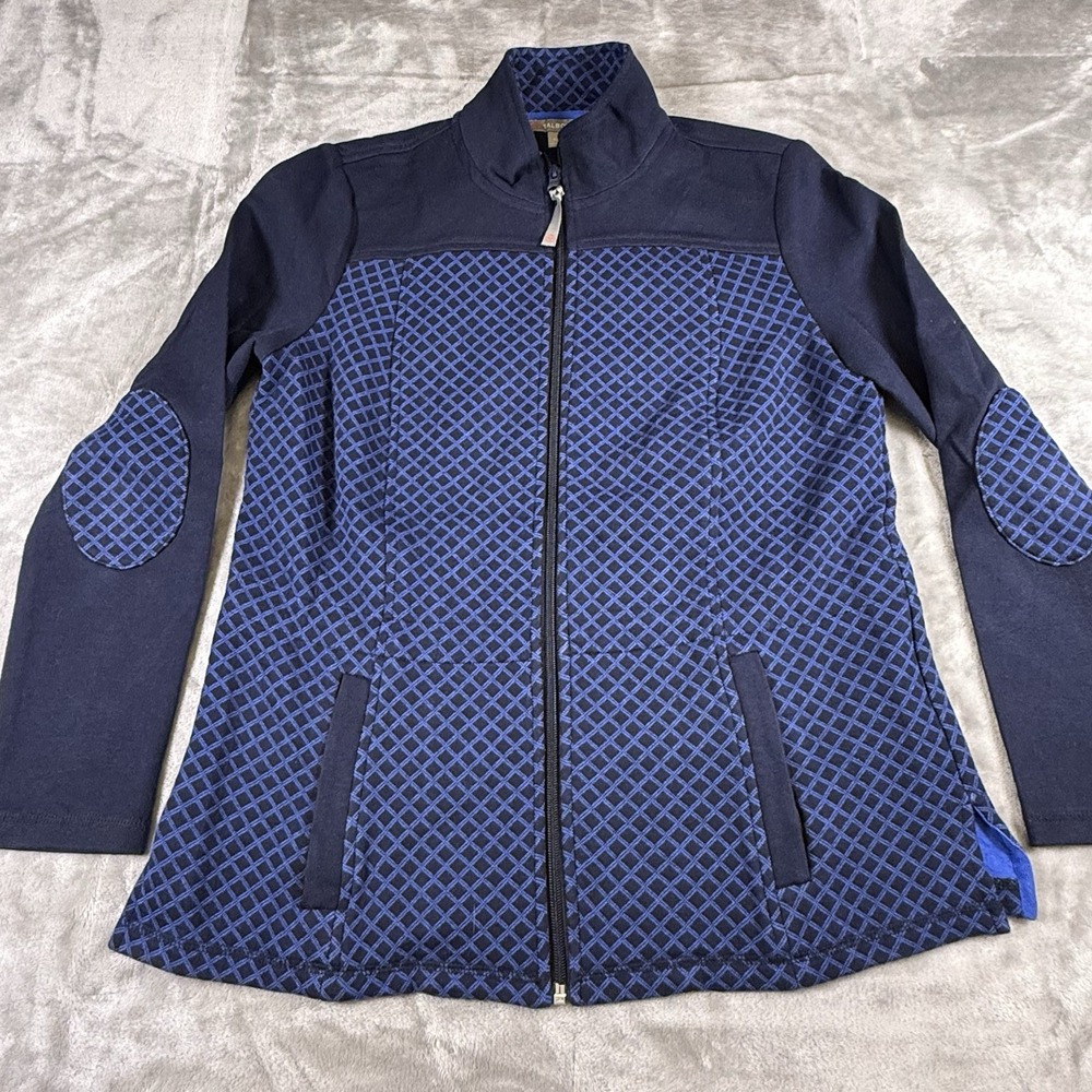 T By Talbots Zip UpKnit Jacket Size Small Petite Textured Blue Navy